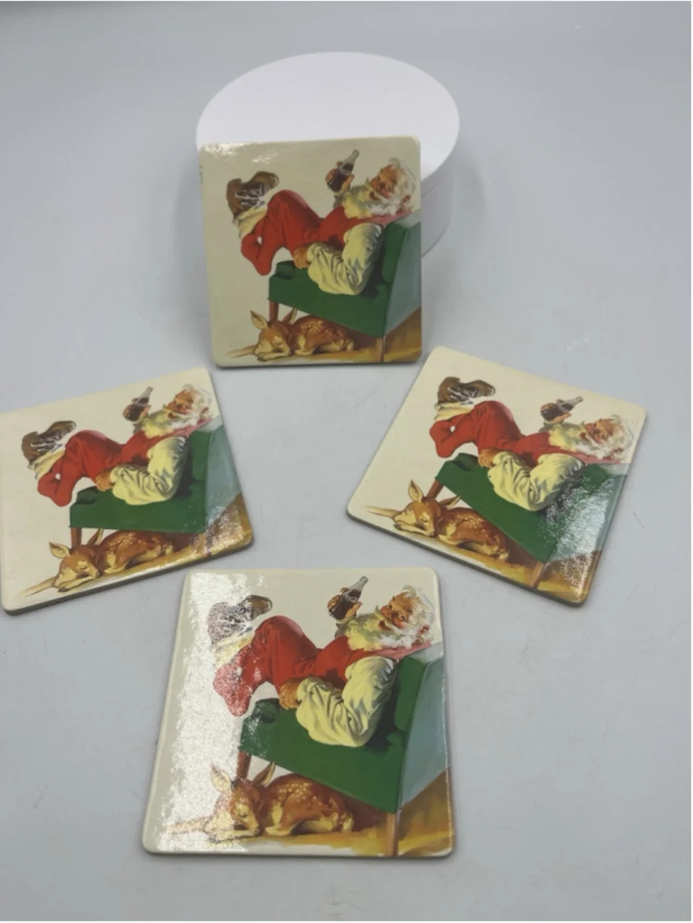 2000 Coca-Cola Cork Trivet Coaster Santa Claus in Armchair Lot of 4 NICE